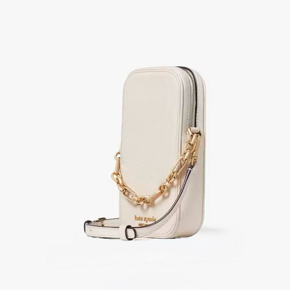 Kate Spade Carlyle Pebbled Leather North South Crossbody Milk Glass Ivory - Picture 2 of 9
